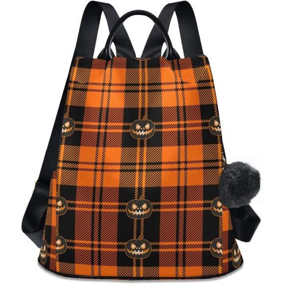 Halloween Pumpkin Orange Tartan Buffalo Plaid Women’s Anti-Theft Laptop Backpack main image 6